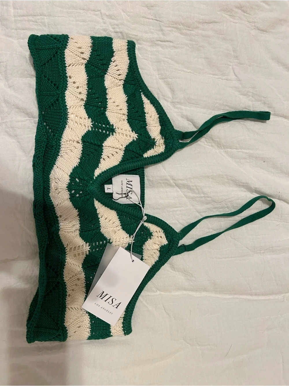 Misa Los Angeles Green and Cream Striped Knit Eida NWT Bralette - Picture 5 of 5